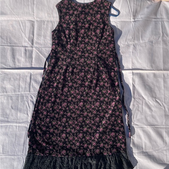 April Cornell -Sz S Black Velveteen Small Floral Print black Lace Bottom Dress - Picture 4 of 4